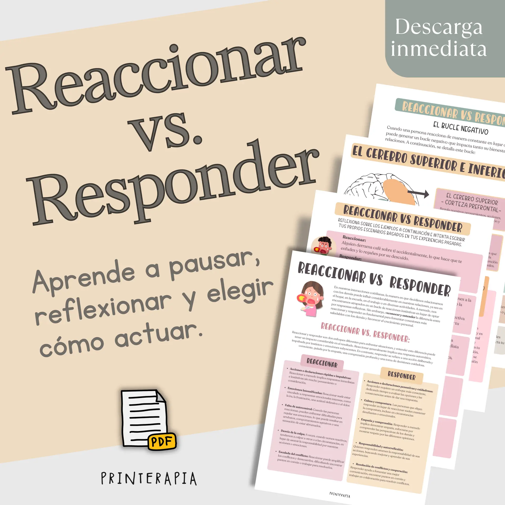 Reaccionar vs Responder PDF. Herramienta de autocontrol y resolución de conflictos.